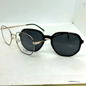 ECO Unisex Caraway BGLD Eyeglasses Frames & Polarized Sun Clip On. RXable NWT